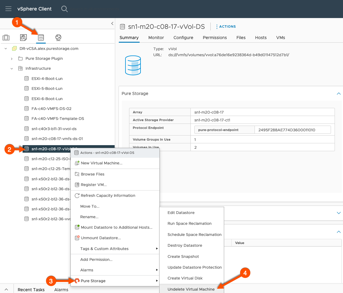 Direct VM recovery via the &ldquo;Undelete Virtual Machine&rdquo;